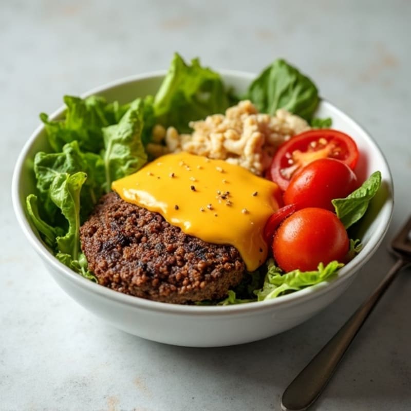 Sautéed Lean Ground Beef Cheeseburger Bowl with Crisp Greens and Creamy Special Sauce