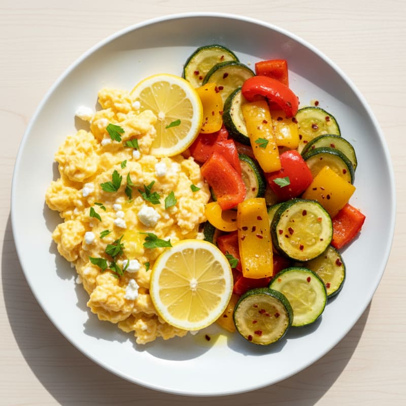 Creamy Scrambled Eggs with Zesty Roasted Vegetables