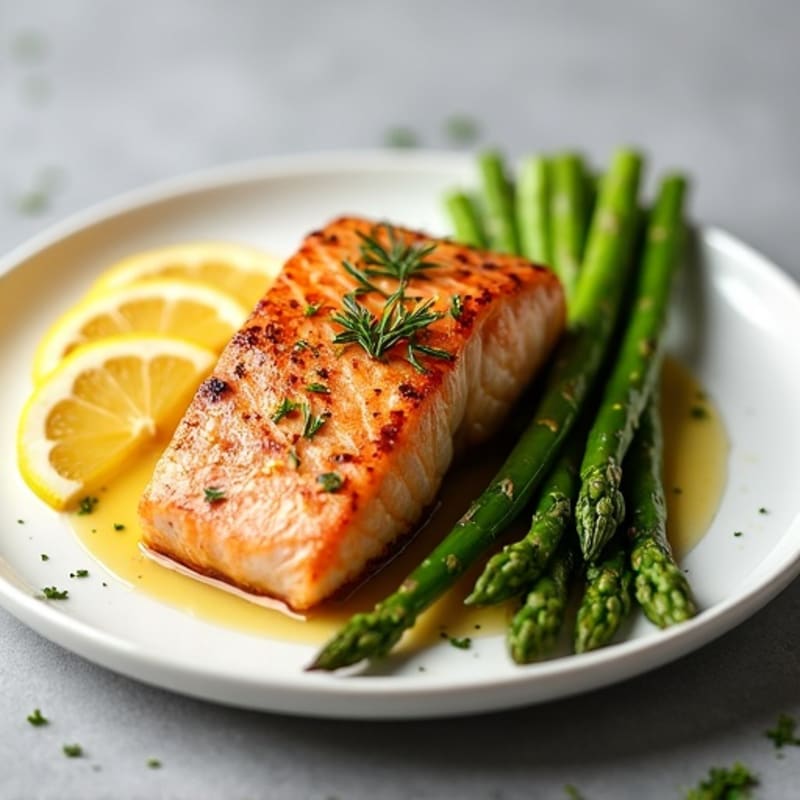 Pan-Seared Salmon with Lemon-Garlic Asparagus