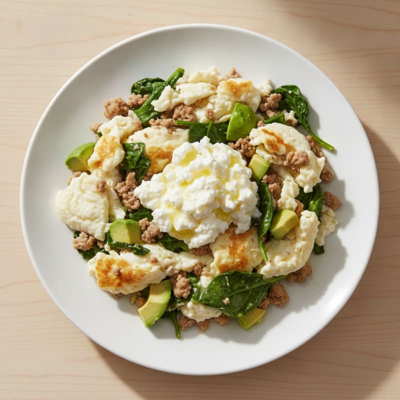 Egg White and Turkey Spinach Scramble with Cottage Cheese