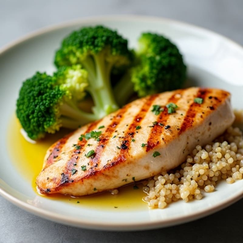 Grilled Chicken Breast with Roasted Broccoli and Quinoa