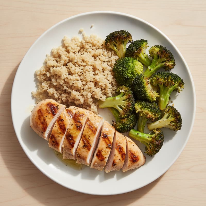 Grilled Chicken Breast with Quinoa and Roasted Broccoli