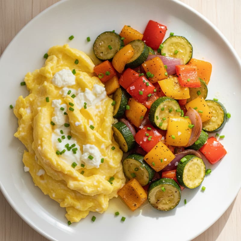 Hearty Scrambled Eggs with Roasted Vegetables