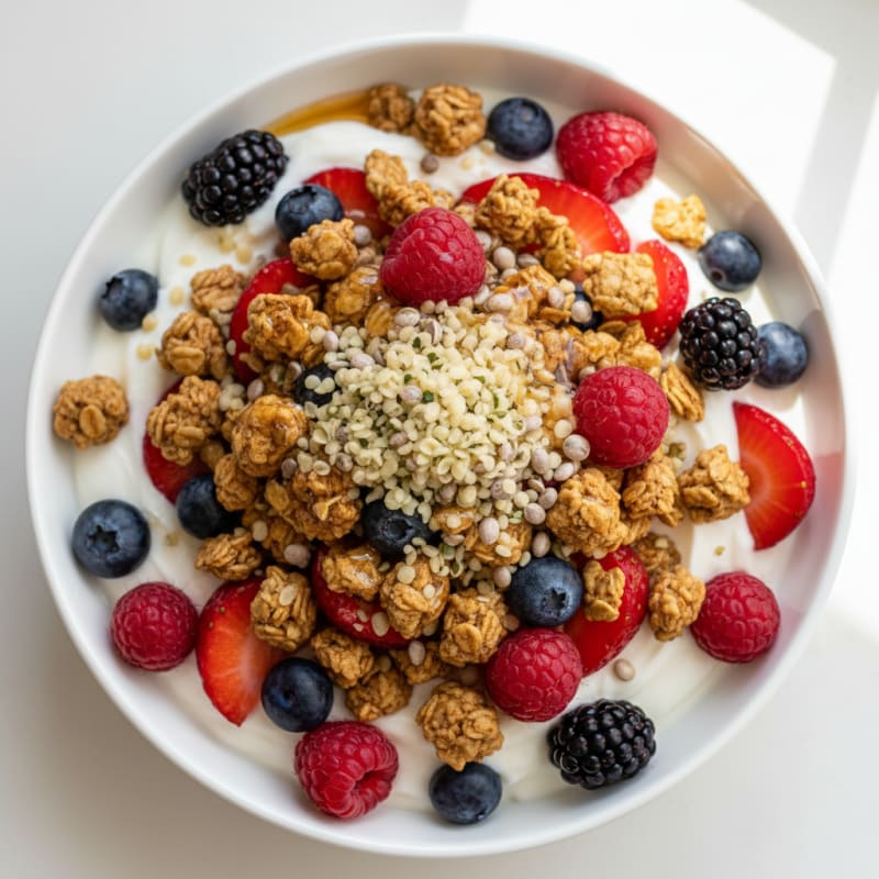 Creamy Greek Yogurt Parfait with Mixed Berries and Protein Granola