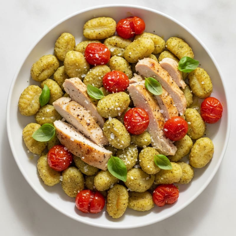 Pesto Gnocchi with Blistered Tomatoes