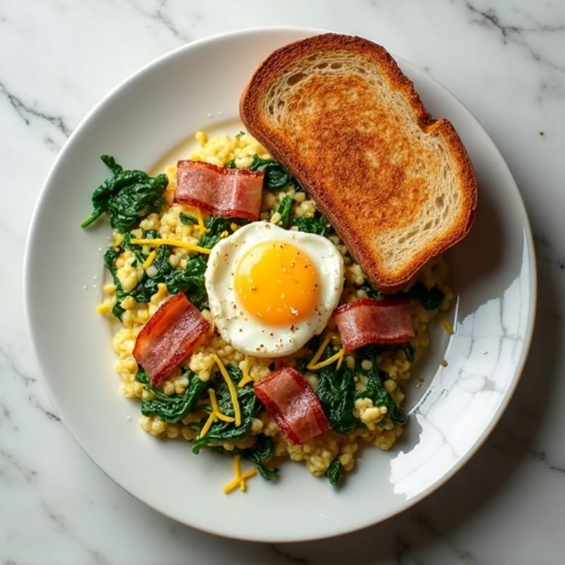 Crispy Turkey Bacon Egg White Scramble with Spinach