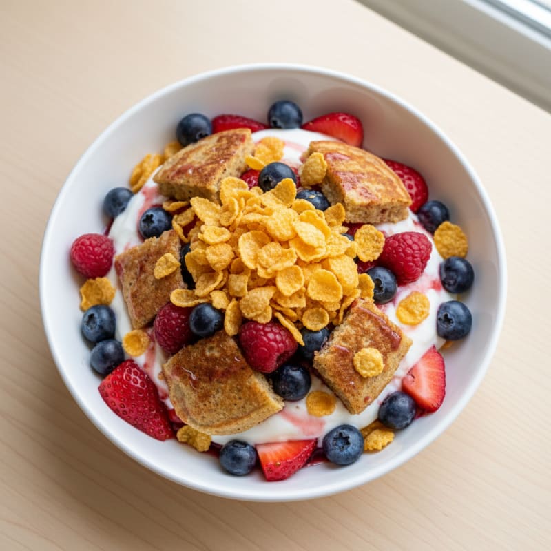 Protein Berry Yogurt Parfait with Corn Flakes Crunch