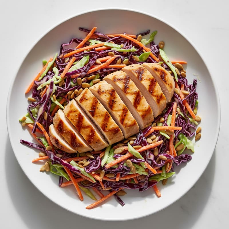 Grilled Chicken Breast with Crunchy Cabbage Slaw