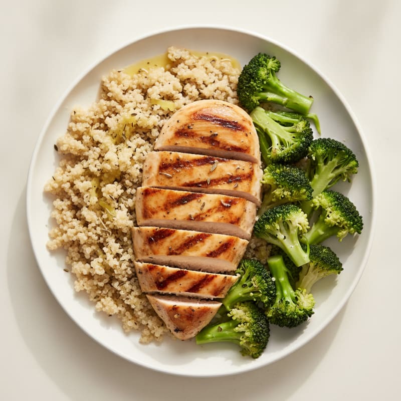 Grilled Chicken Breast with Quinoa and Steamed Broccoli