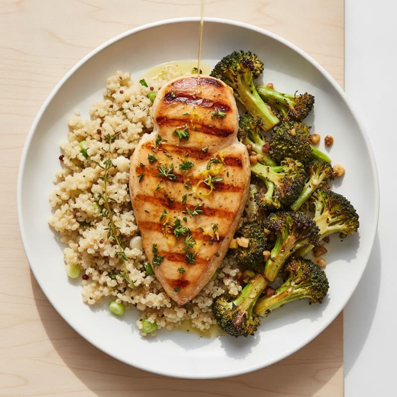 Grilled Chicken Breast with Quinoa and Roasted Broccoli