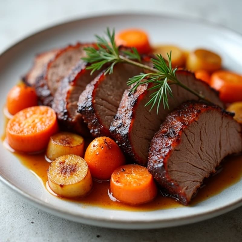 Slow-Cooked Smoky Brisket with Roasted Root Vegetables