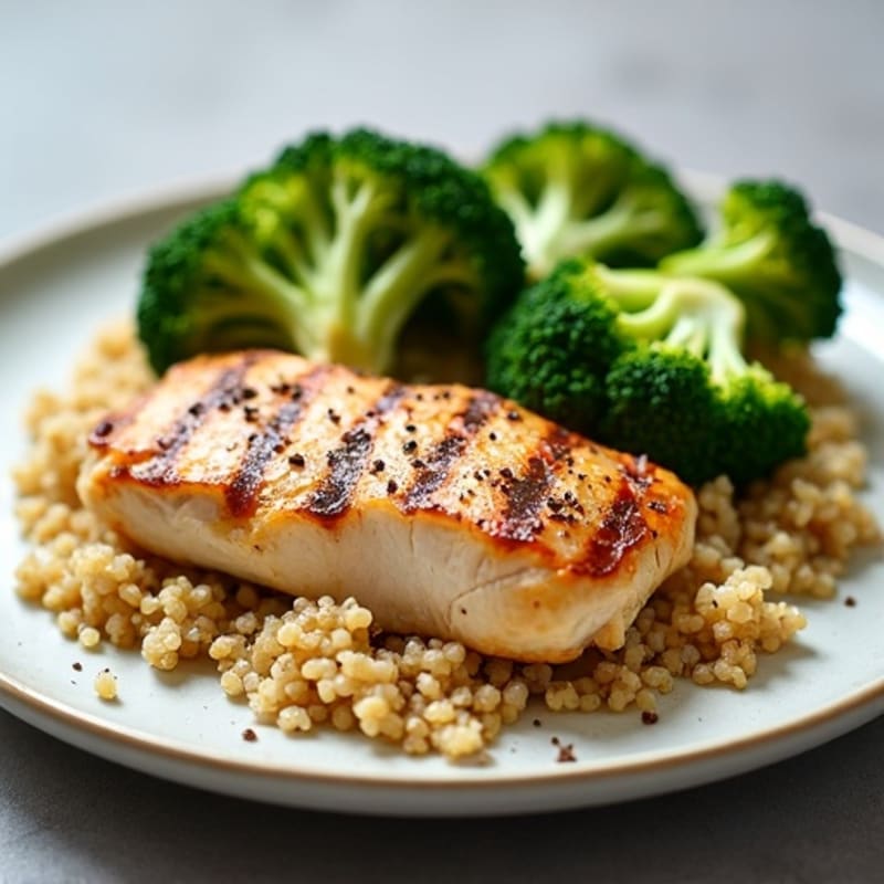 Grilled Chicken Breast with Quinoa and Roasted Broccoli