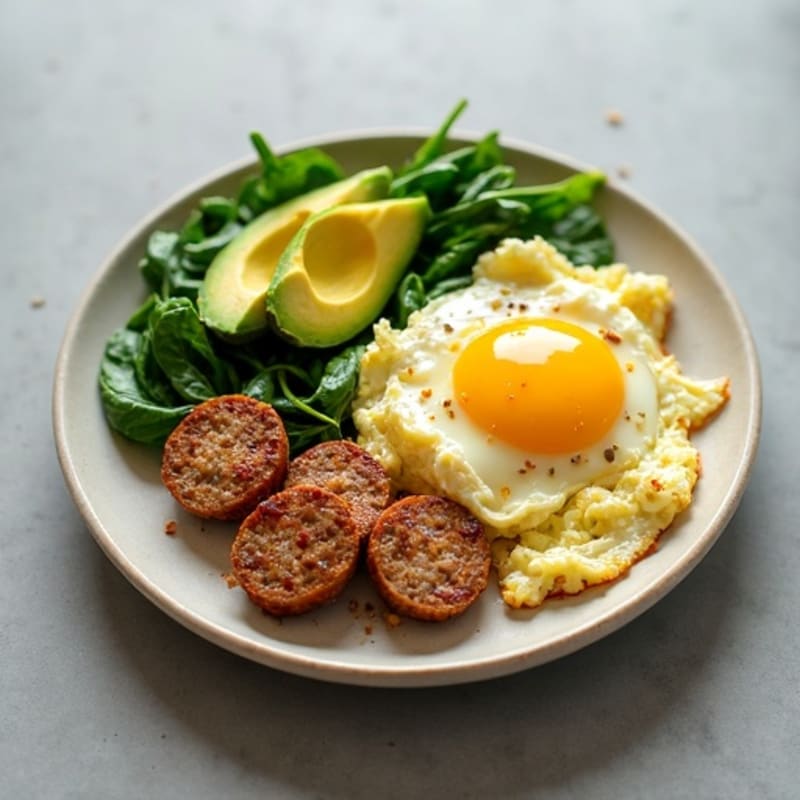 Chicken Sausage and Spinach Egg Scramble with Avocado