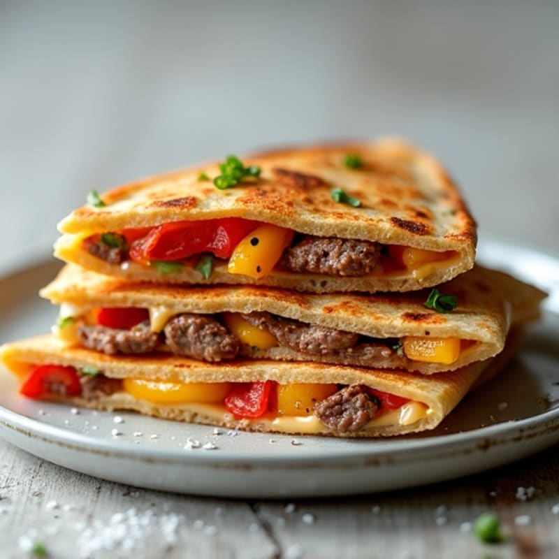 Crispy Whole Wheat Steak and Bell Pepper Quesadillas