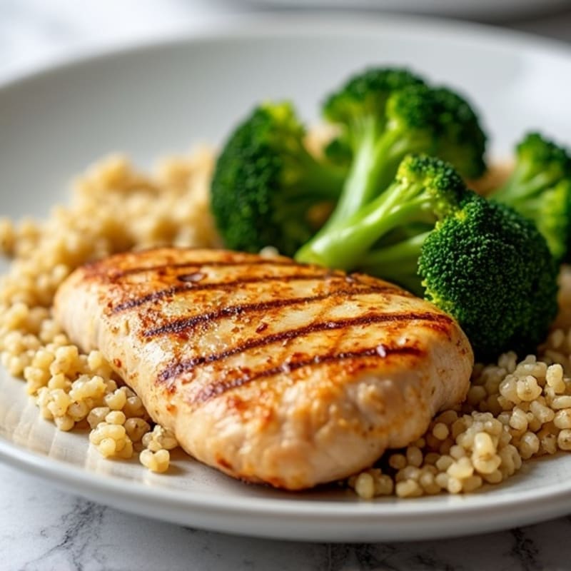 Grilled Chicken Breast with Quinoa and Roasted Broccoli