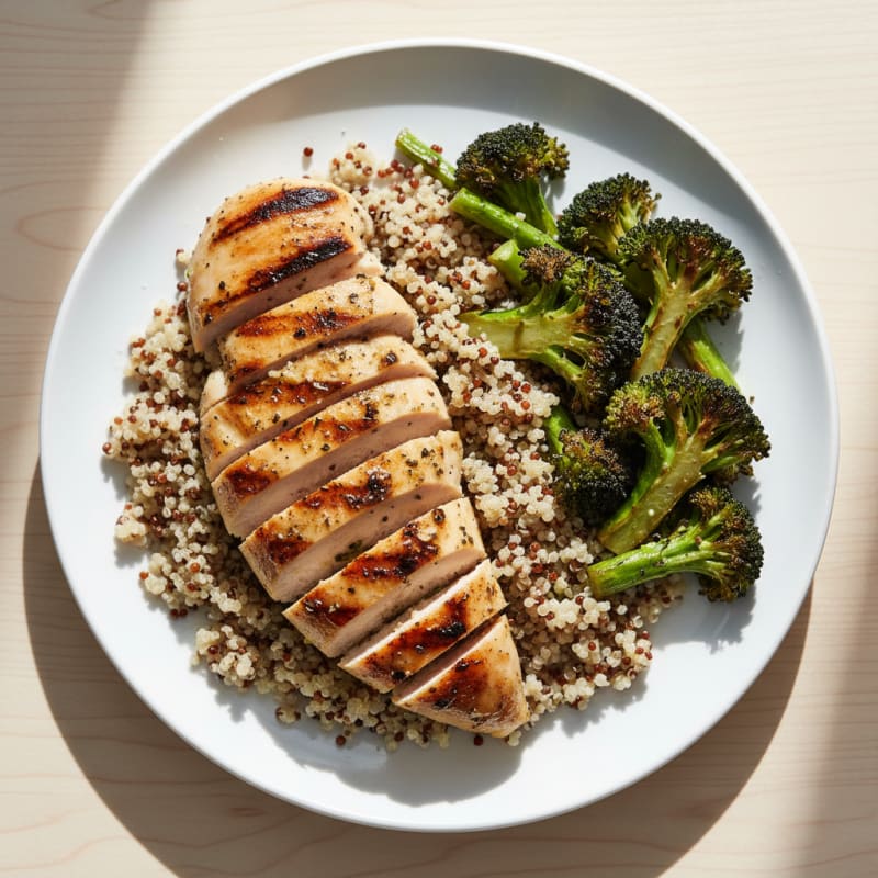 Grilled Chicken Breast with Quinoa and Roasted Broccoli