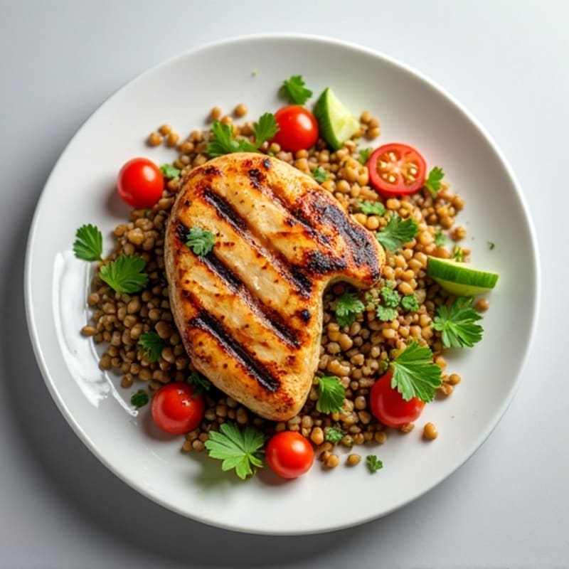 Grilled Chicken Breast with Lentil Quinoa Salad