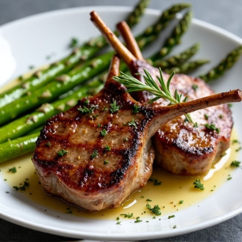 Tender Grilled Herb Lamb Chops with Roasted Asparagus