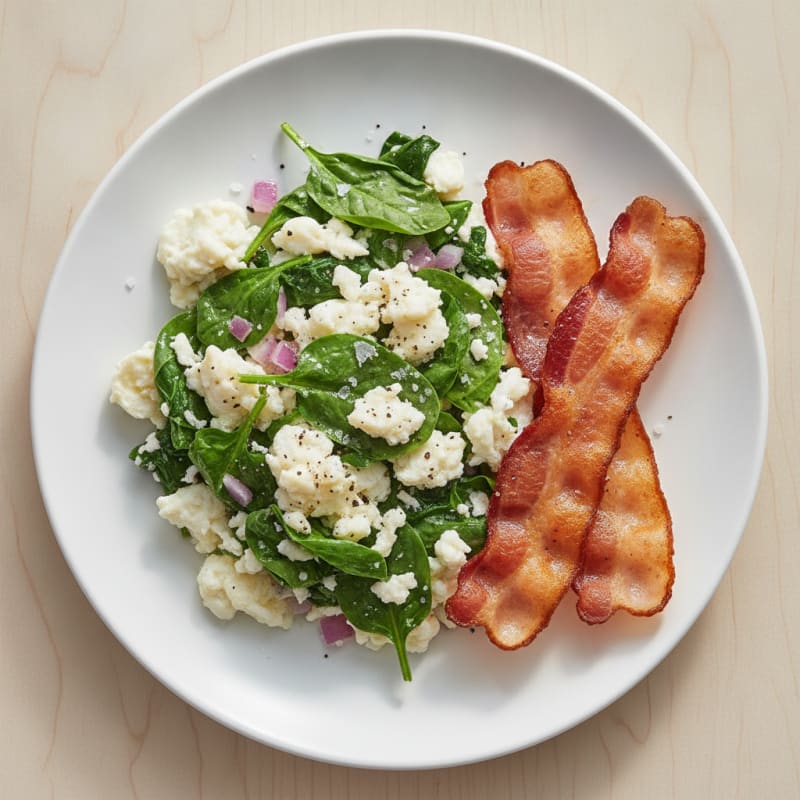 Egg White and Spinach Scramble with Turkey Bacon