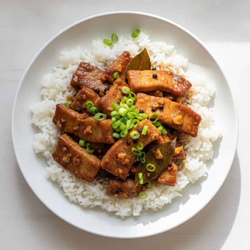 Garlic-Vinegar Pork Adobo with Rice