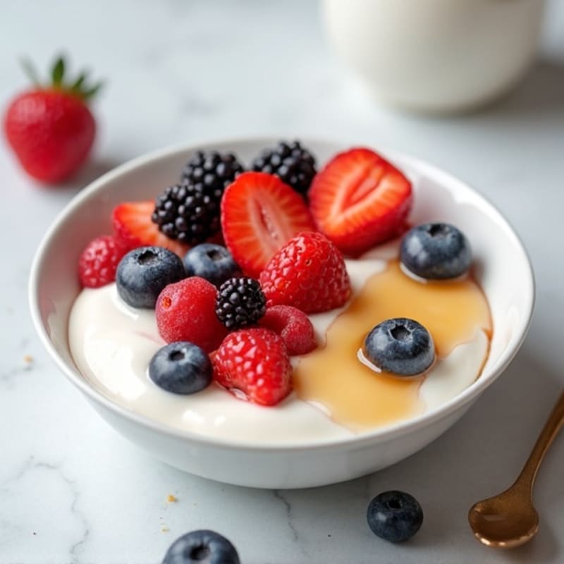 Silky Protein Yogurt Bowl with Mixed Berries and Honey
