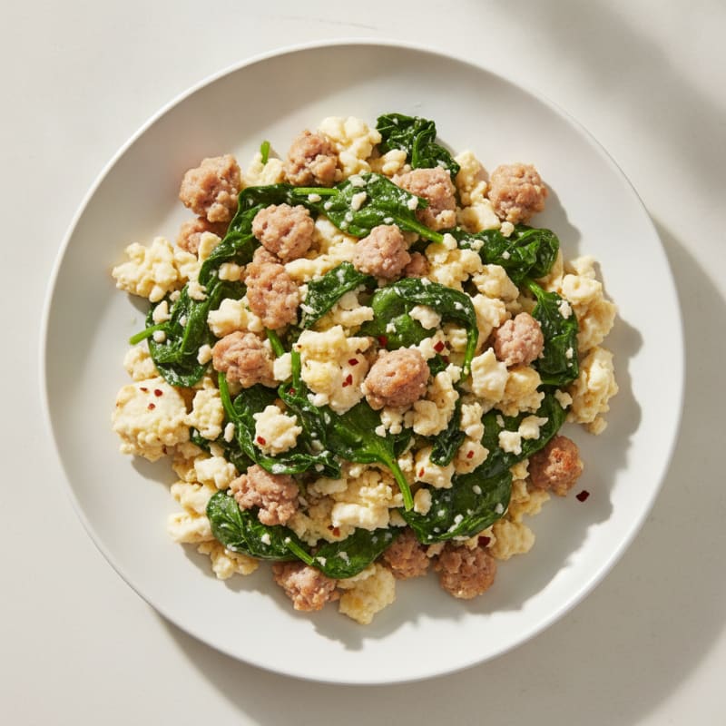 Egg White and Turkey Sausage Scramble with Spinach