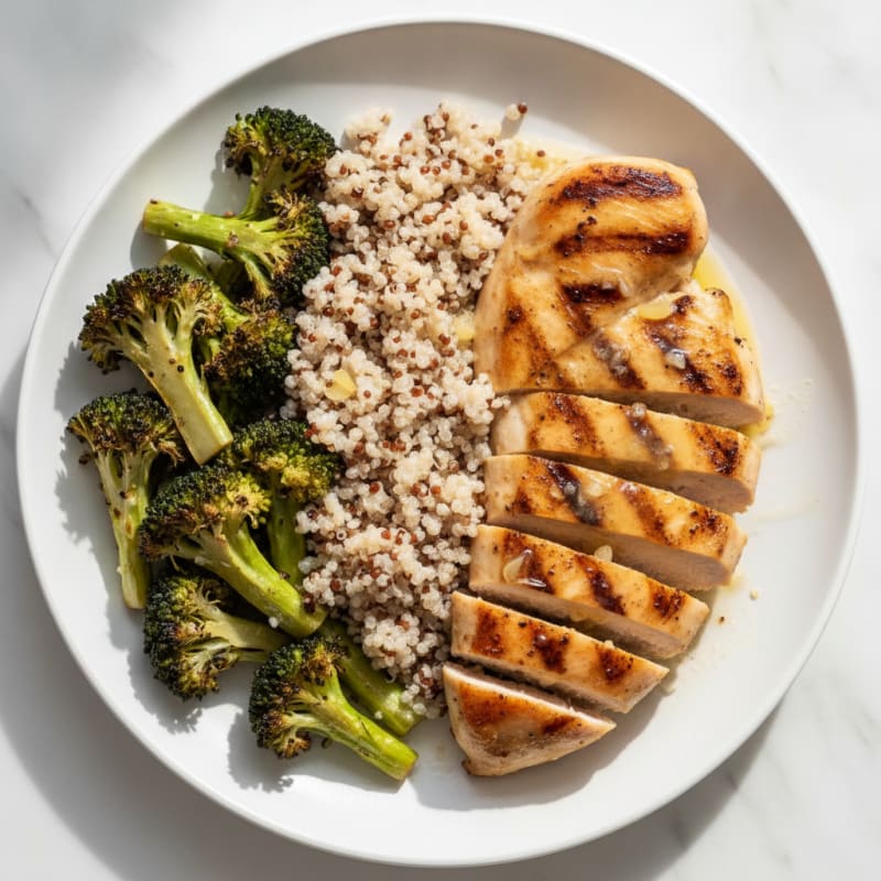 Grilled Chicken Breast with Quinoa and Roasted Broccoli