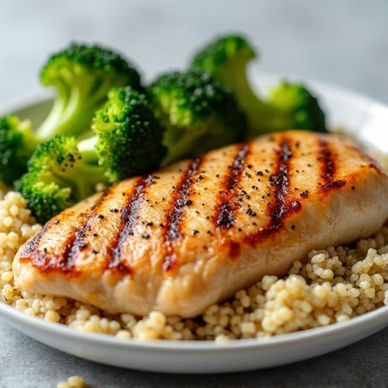Grilled Chicken Breast with Quinoa and Roasted Broccoli