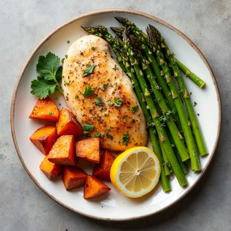 Sheet Pan Lemon Herb Chicken with Roasted Asparagus and Sweet Potatoes