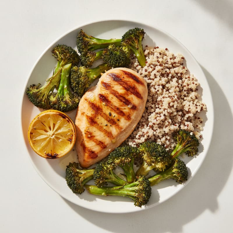 Grilled Chicken Breast with Quinoa and Roasted Broccoli