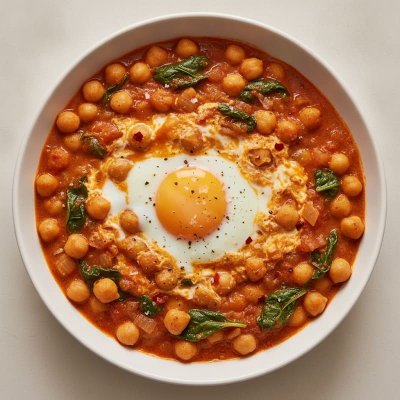 Spicy Chickpea and Egg Curry Skillet
