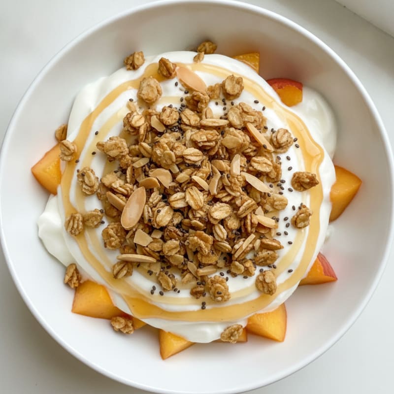 Vanilla Yogurt Peach Parfait with Almonds