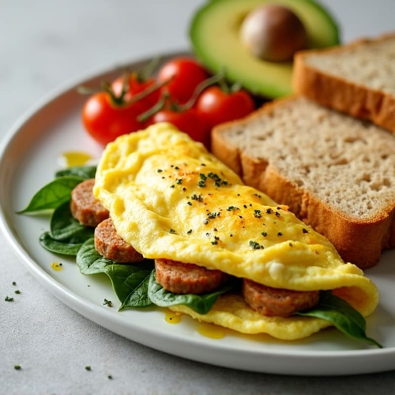 Egg White Spinach Omelette with Turkey Sausage