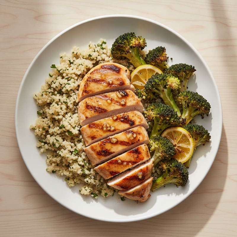 Grilled Chicken Breast with Quinoa and Roasted Broccoli
