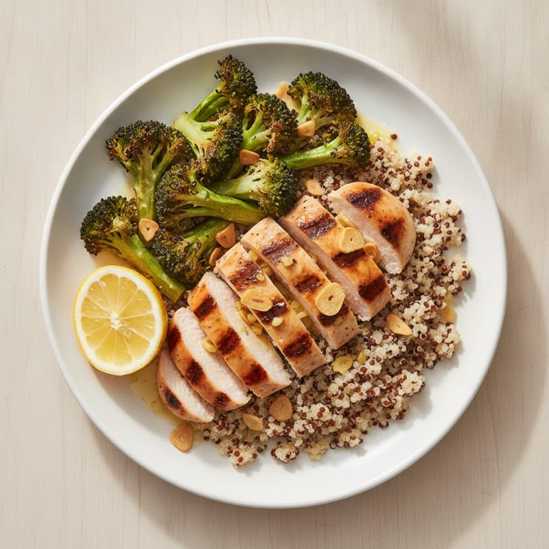 Grilled Chicken Breast with Quinoa and Roasted Broccoli