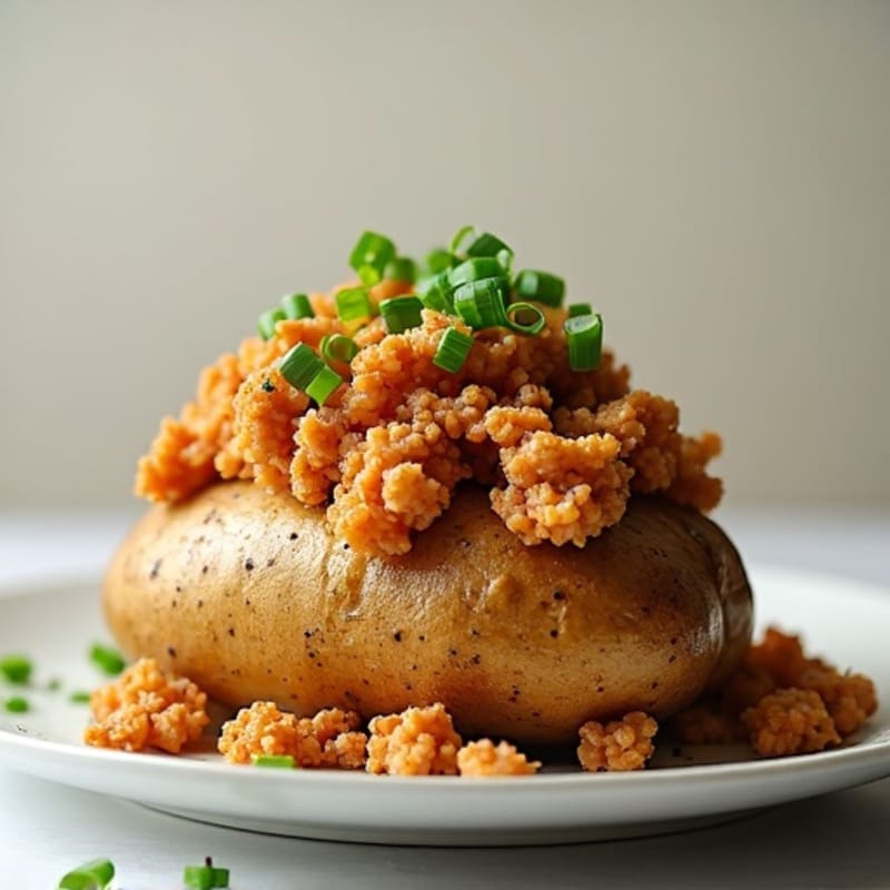 Crispy Baked Potato with Savory Ground Turkey and Fresh Chive Topping