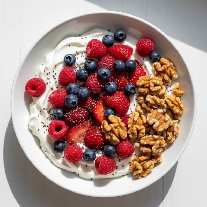 Greek Yogurt Protein Bowl with Mixed Berries and Chopped Walnuts