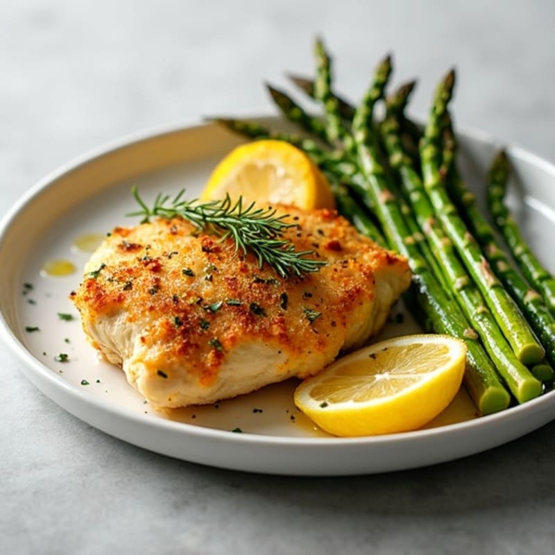 Crispy Lemon-Herb Baked Chicken with Roasted Asparagus