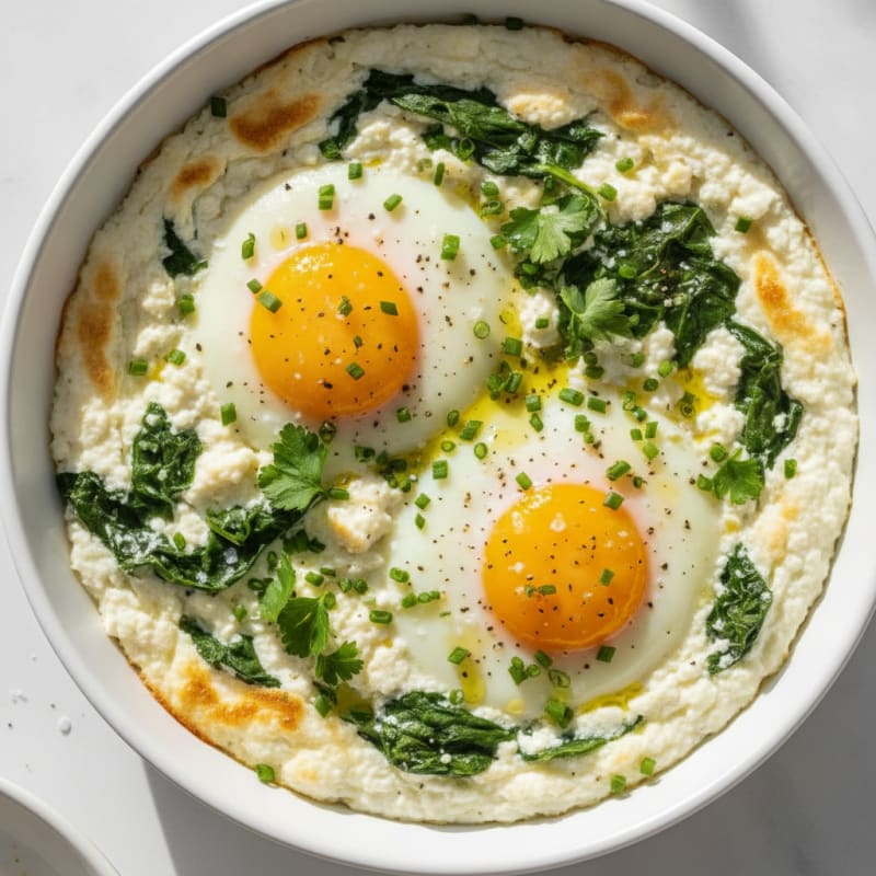 Baked Eggs with Herbed Cottage Cheese
