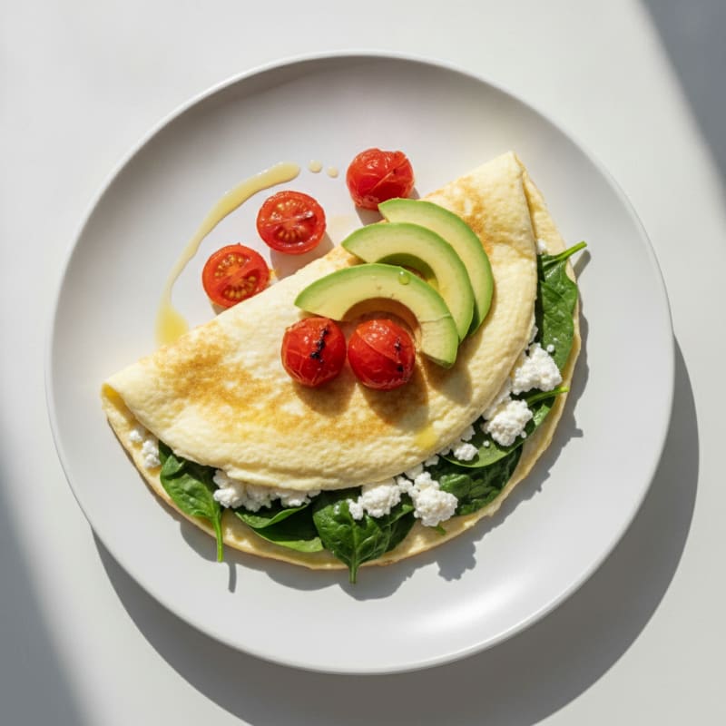 Egg White Spinach Omelette with Cottage Cheese and Cherry Tomatoes
