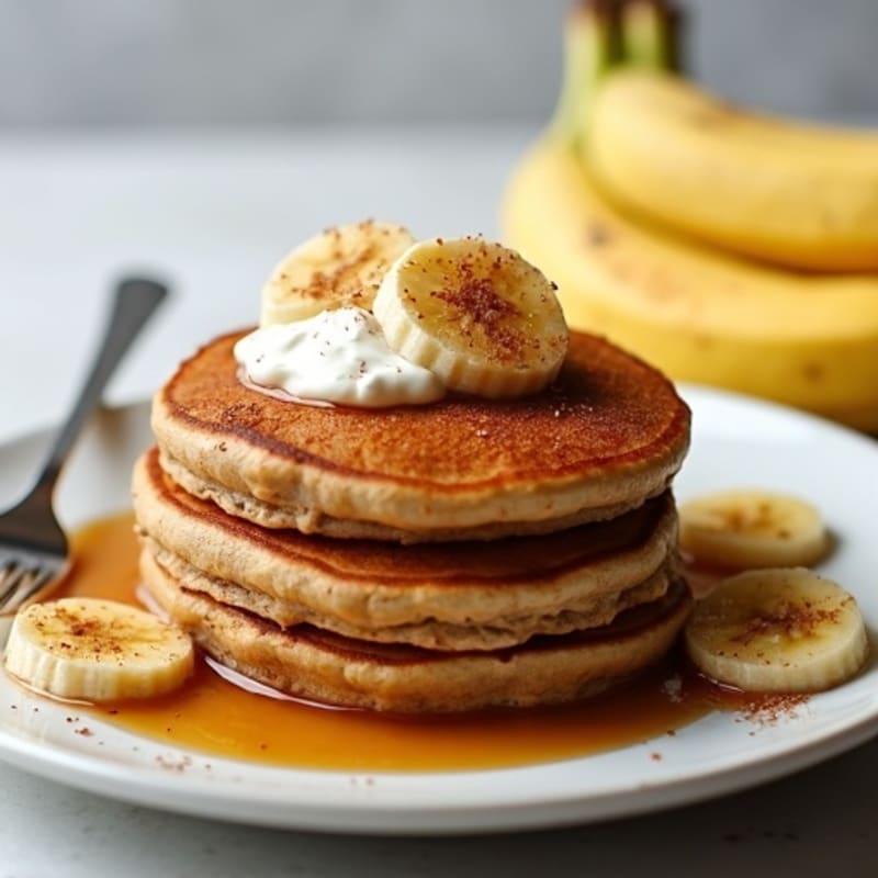 Fluffy Whole Wheat Banana Pancakes with Warm Cinnamon Bananas