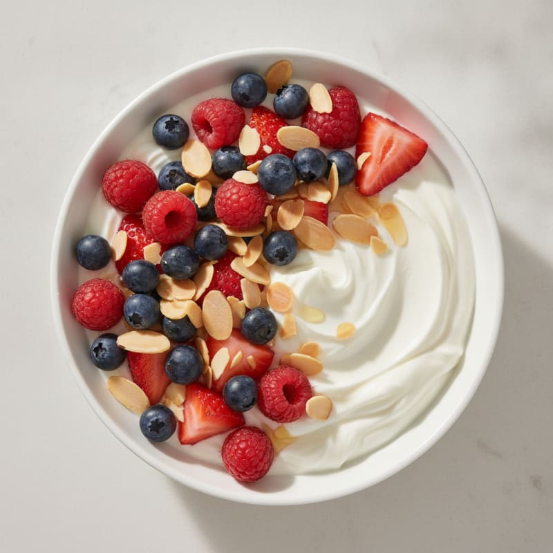 Greek Yogurt Protein Bowl with Mixed Berries and Almonds