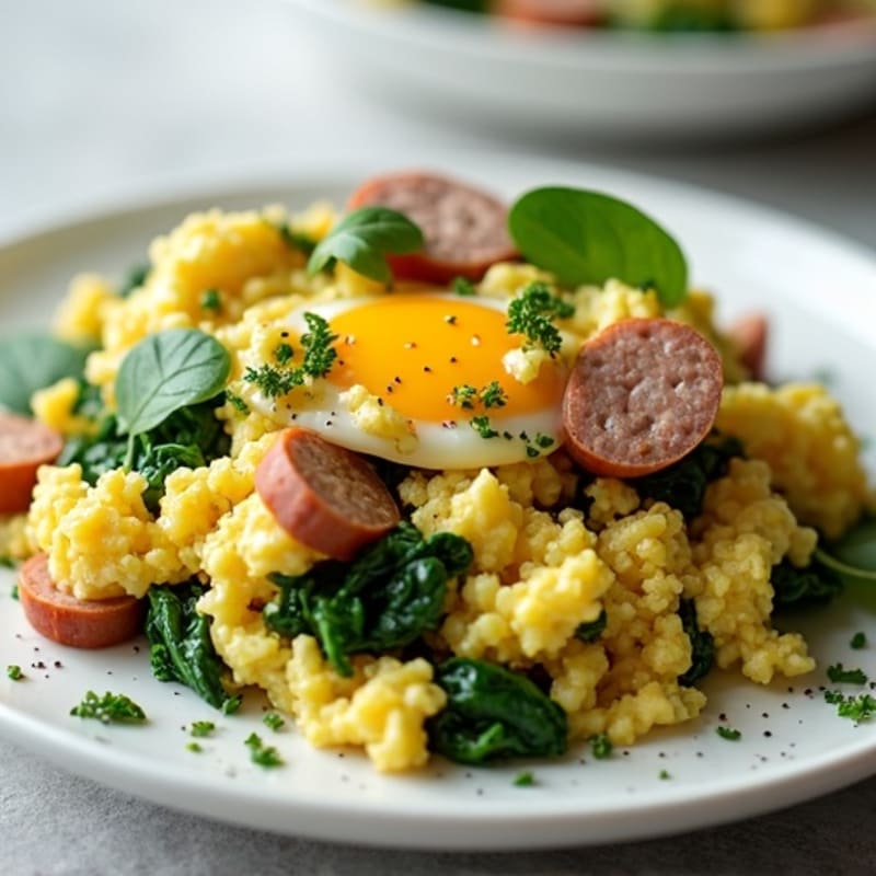 Fluffy Egg and Spinach Scramble with Fresh Herbs