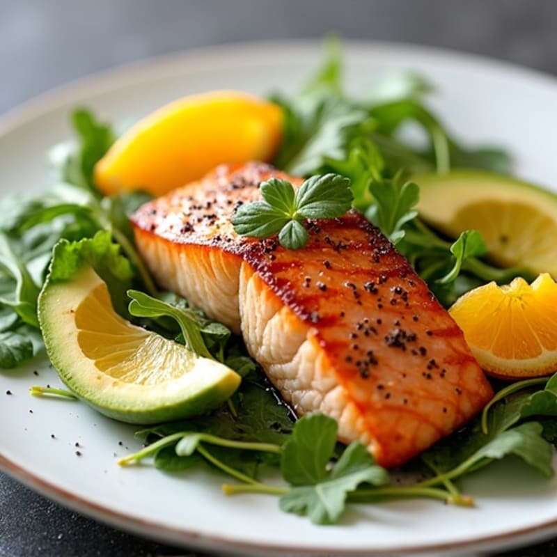 Pan-Seared Salmon with Fresh Citrus Arugula Salad