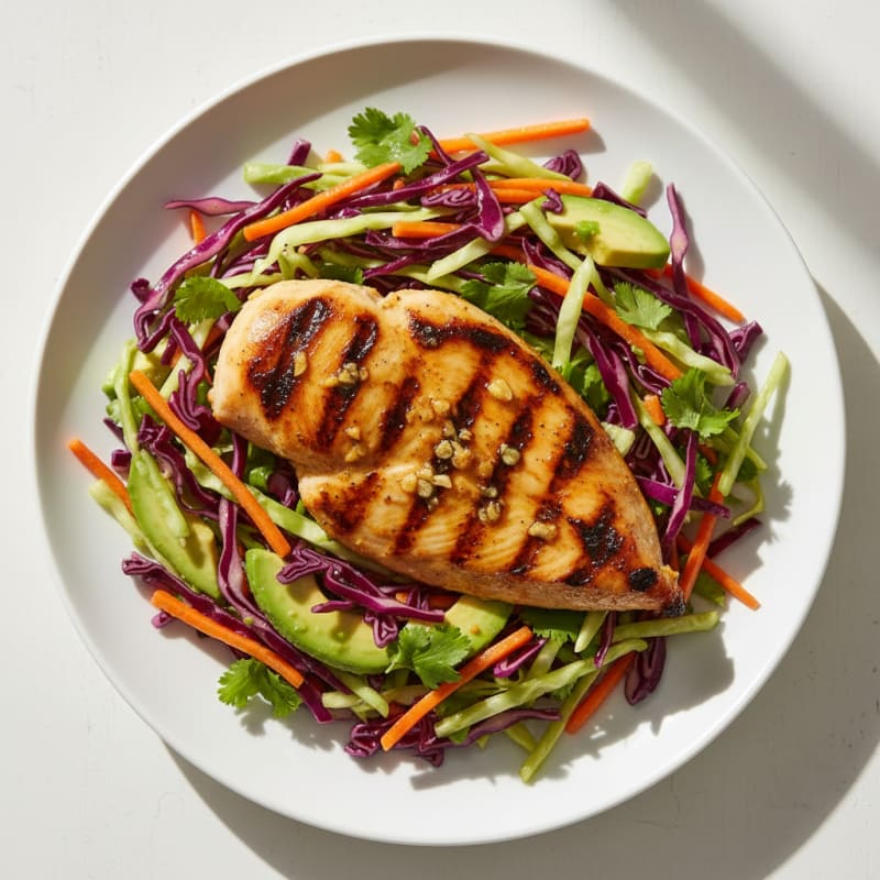 Grilled Chicken Breast with Crunchy Cabbage Slaw