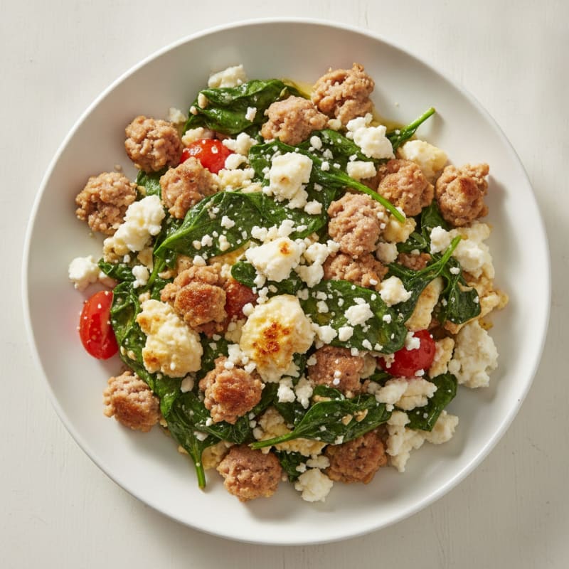 Egg White and Turkey Sausage Scramble with Spinach and Feta