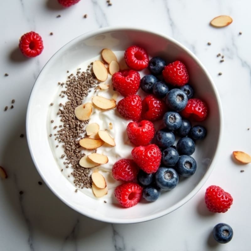 Greek Yogurt Bowl with Mixed Berries and Crunchy Almonds