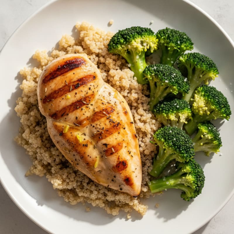 Grilled Chicken Breast with Quinoa and Steamed Broccoli