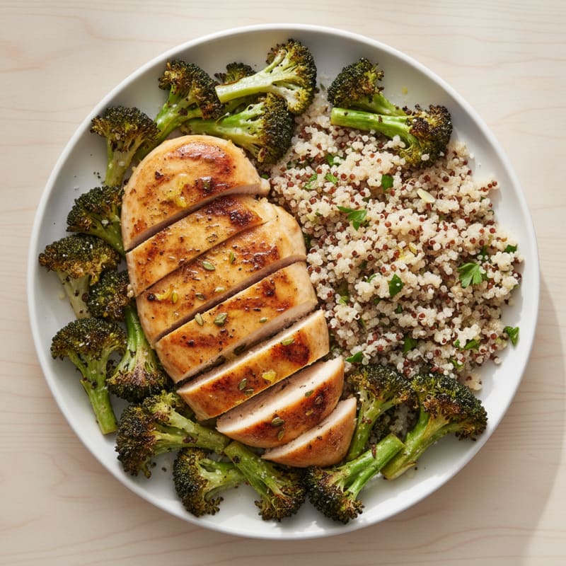 Grilled Lemon Herb Chicken Breast with Quinoa and Roasted Broccoli