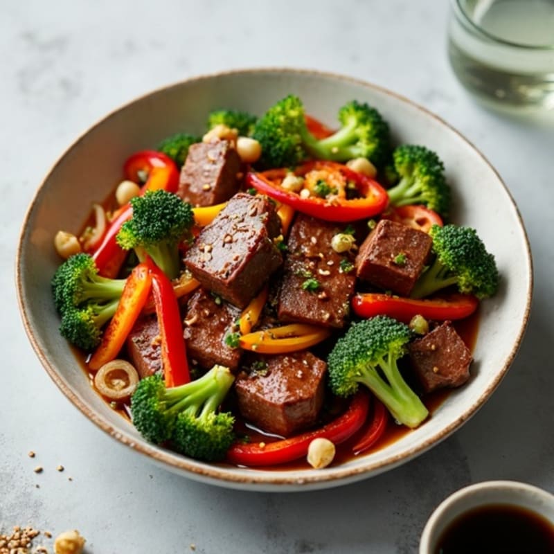 Sweet-Savory Sesame Beef with Charred Vegetables